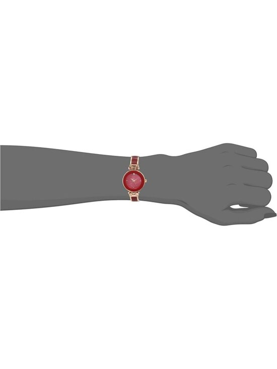 Women\'s Rose Gold Burgundy Analog Quartz Bracelet Genuine Diamond Bangle Watch main image 4